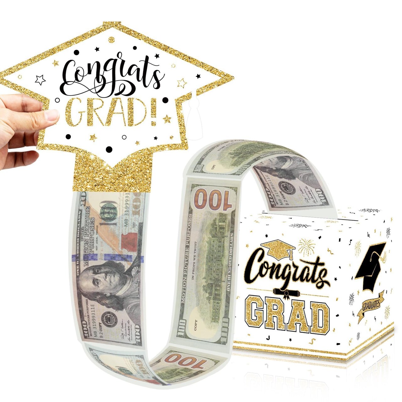 Class of 2026 Graduation Money Box for Cash Gift Pull, Funny Surprise DIY Cash Gift Idea Kit Graduation Money Holder for School Congrats Grad Party Favors, White Gold